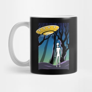 Ufo alien funny cute flying spaceship astronaut moon mars cosmic forest Mug